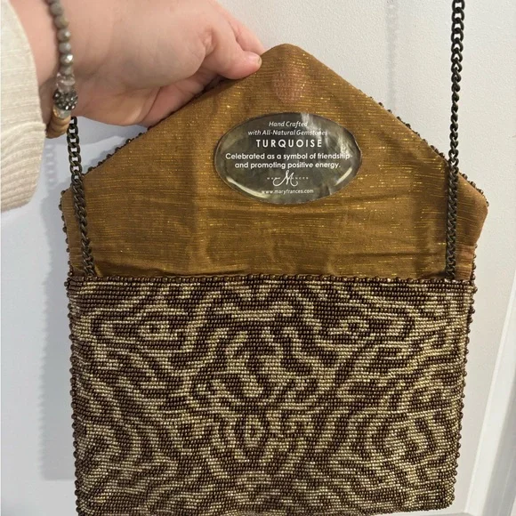 NWT Mary Frances Gold and Brown Handcrafted Gemstone Beaded Handbag - Picture 7 of 15